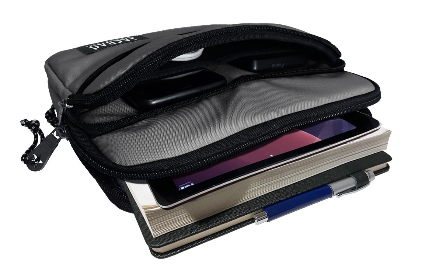 Jacbag İki Bölmeli Fermuarlı  Cepli Tablet Çantası Cepli Tablet-Gri
