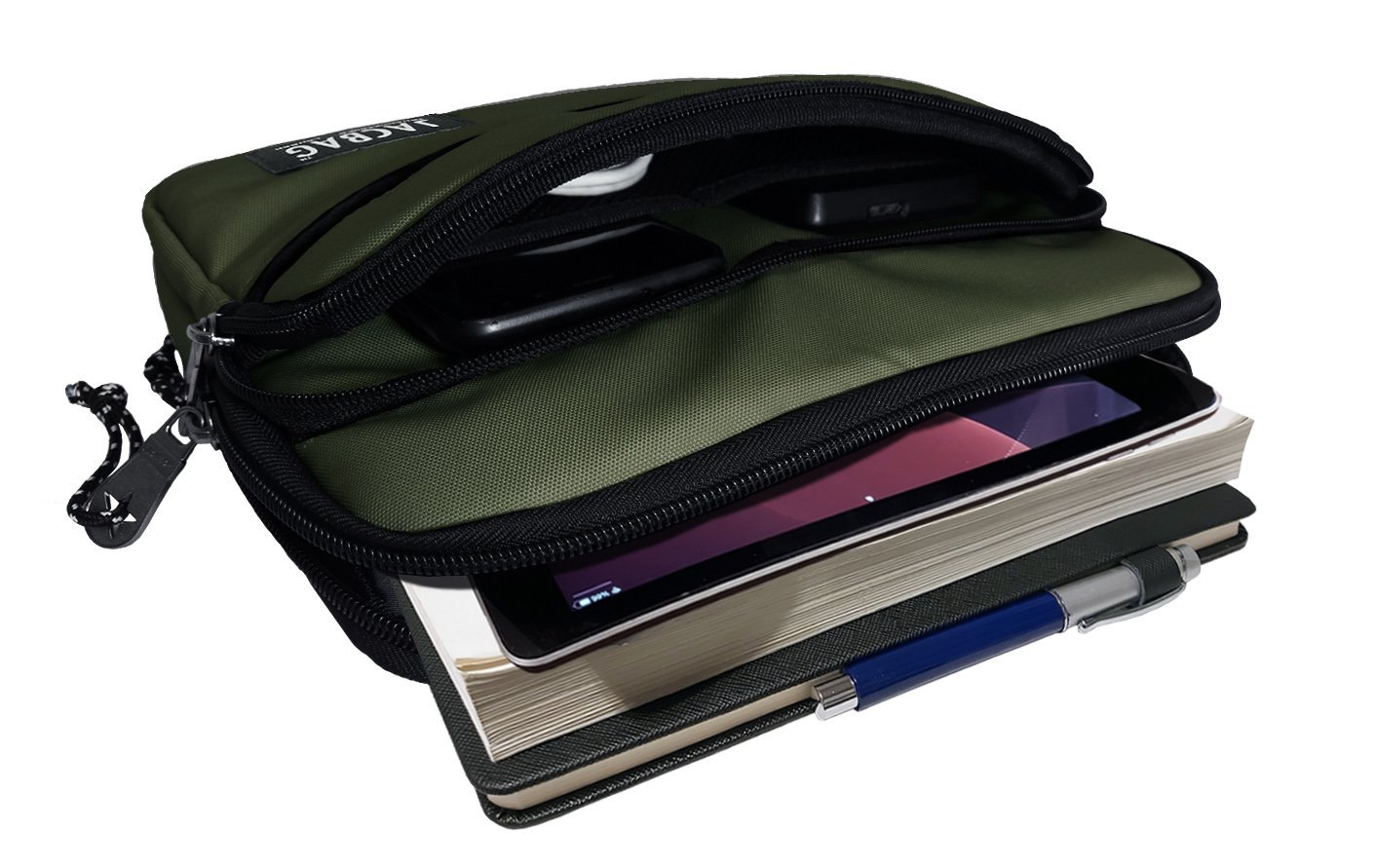 Jacbag İki Bölmeli Fermuarlı  Cepli Tablet Çantası Cepli Tablet-Haki