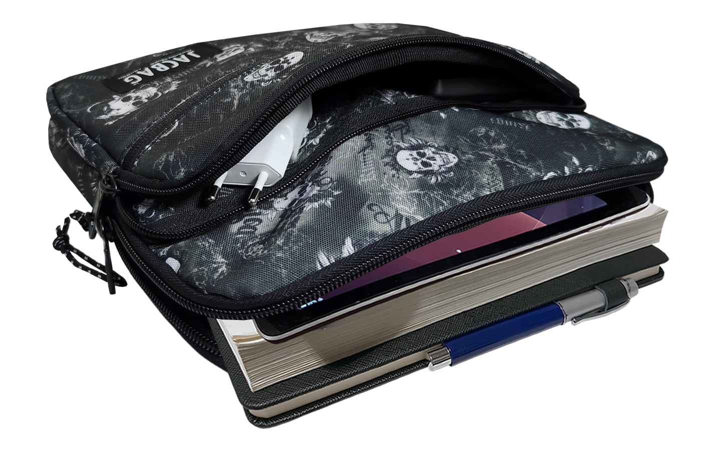 Jacbag İki Bölmeli Fermuarlı  Cepli Tablet Çantası Cepli Tablet-Kurukafa