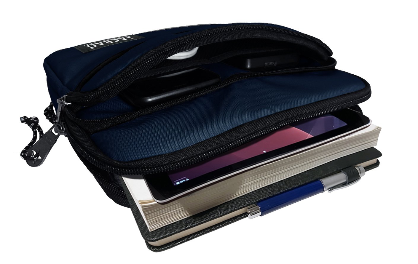 Jacbag İki Bölmeli Fermuarlı  Cepli Tablet Çantası Cepli Tablet-Lacivert