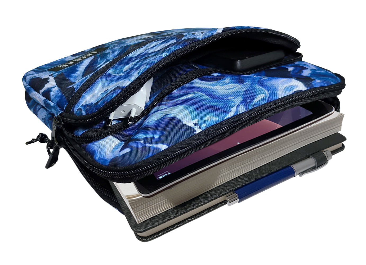 Jacbag İki Bölmeli Fermuarlı  Cepli Tablet Çantası Cepli Tablet-Mavi Dumanlı