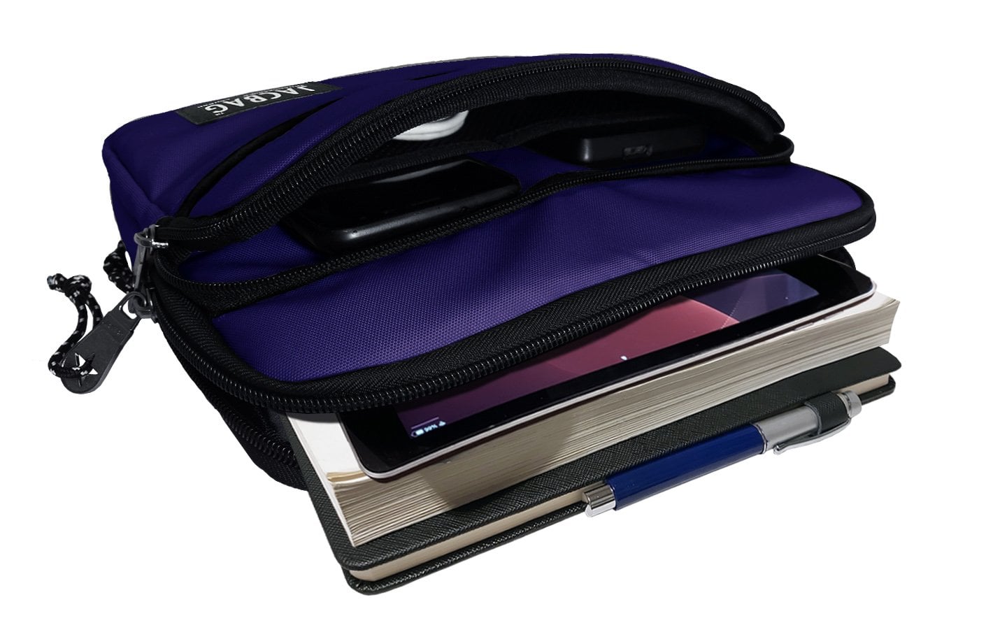 Jacbag İki Bölmeli Fermuarlı  Cepli Tablet Çantası Cepli Tablet-Mor