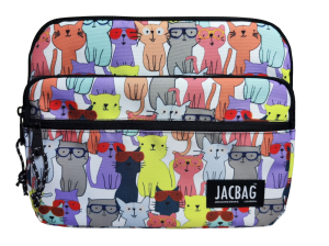 Jacbag İki Bölmeli Fermuarlı  Cepli Tablet Çantası Cepli Tablet-Sarı Kedi