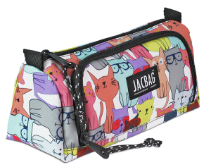 Jacbag Prime XL-Lastik Ayraçlı İki Bölmeli Kalem Kutusu Prime XL-Sarı Kedi