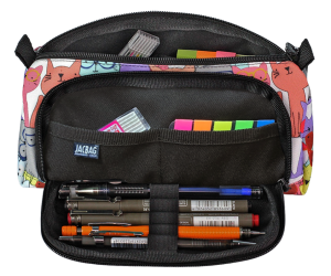 Jacbag Prime XL-Lastik Ayraçlı İki Bölmeli Kalem Kutusu Prime XL-Sarı Kedi