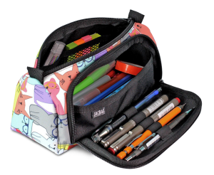 Jacbag Prime XL-Lastik Ayraçlı İki Bölmeli Kalem Kutusu Prime XL-Sarı Kedi