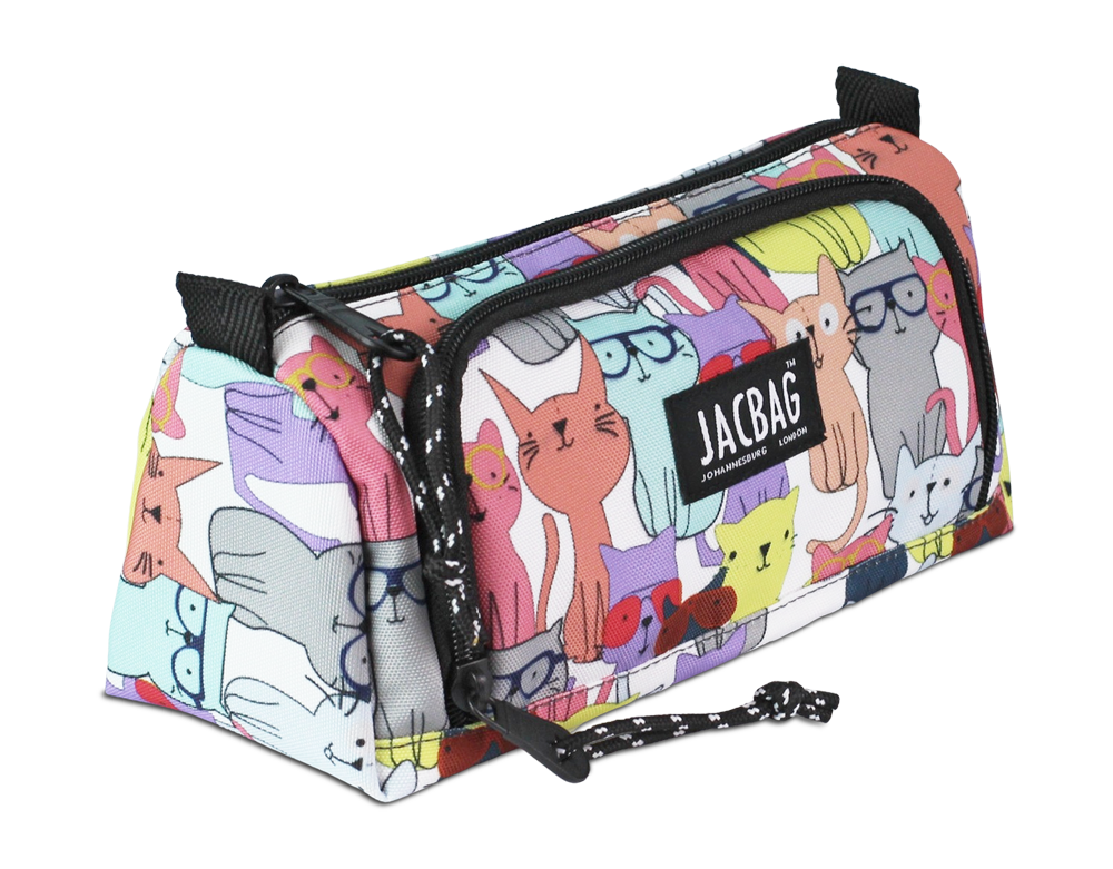 Jacbag Prime XL-Lastik Ayraçlı İki Bölmeli Kalem Kutusu Prime XL-Sarı Kedi