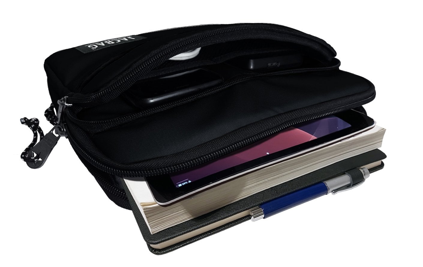 Jacbag İki Bölmeli Fermuarlı  Cepli Tablet Çantası Cepli Tablet-Siyah