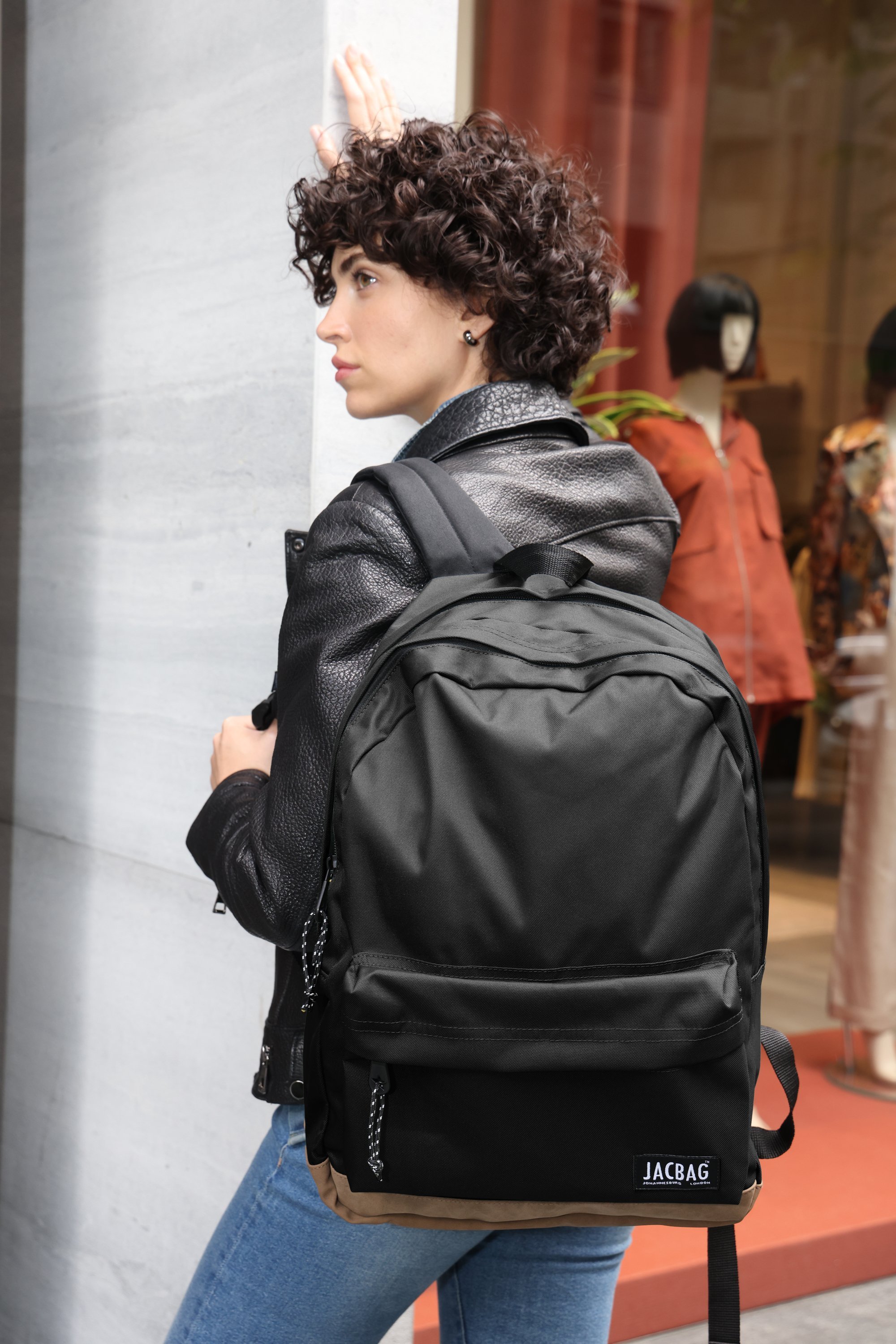 Jacbag Campus-Deri Tabanlı İki Bölmeli Sırt Çantası Campus Jac-Siyah