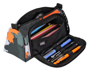 Jacbag Prime XL-Lastik Ayraçlı İki Bölmeli Kalem Kutusu Prime XL-Turuncu Camoflora